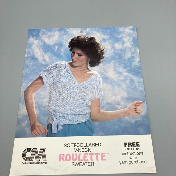 Vintage Patterns Columbia Minerva Roulette Knit 1980s Soft Collared V Neck Sweat - Picture 1 of 1